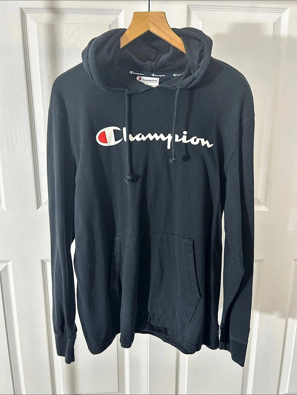 Champion Authentic Athleticwear Script Logo Hoodie Men's Black Large